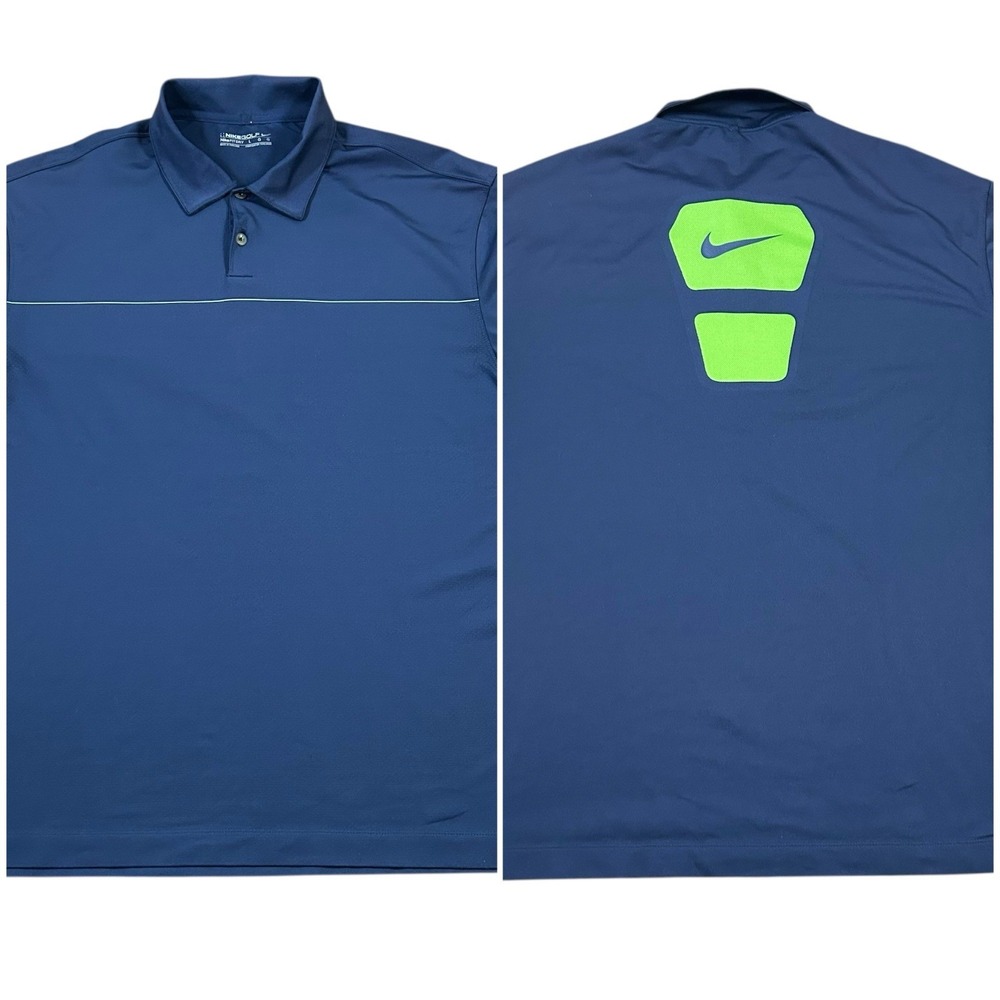 Nike Polo Shirt Mens Large Blue Solid Short Sleeve Back Hit Performance‎